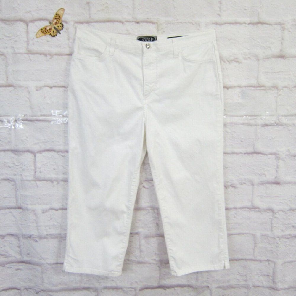 NYDJ White Crop Capri Jeans Embellished Pockets Lift Tuck Technology size 14